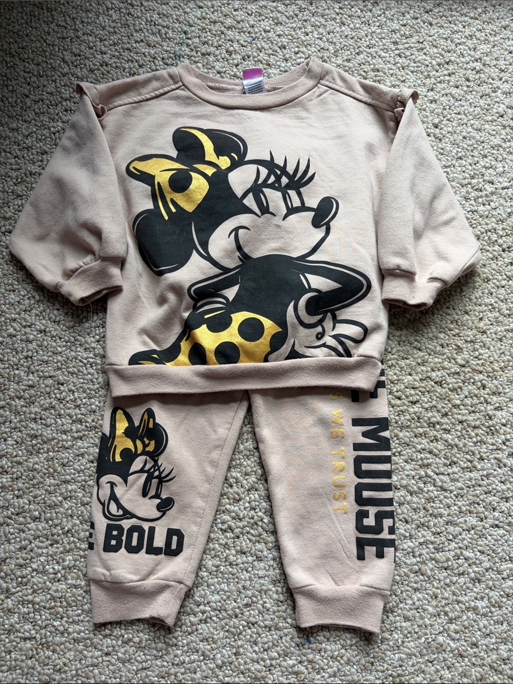 Disney Kids Beige and Black Minnie Mouse Matching Set with Gold Accents